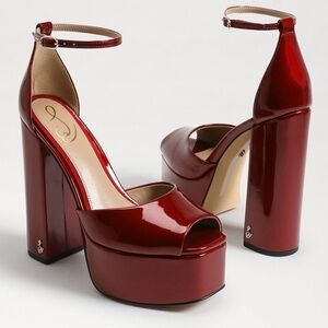 ‼️RARE‼️🎸Sam Edelman🎸🔥NWT🔥KORI Snip Toe PLATFORM HEEL in Holly Red—